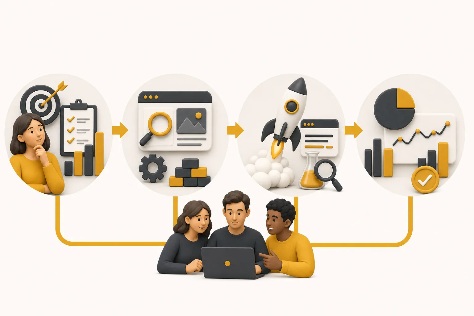 Visual overview of an integrated SEO and PPC agency process from goals to optimisation