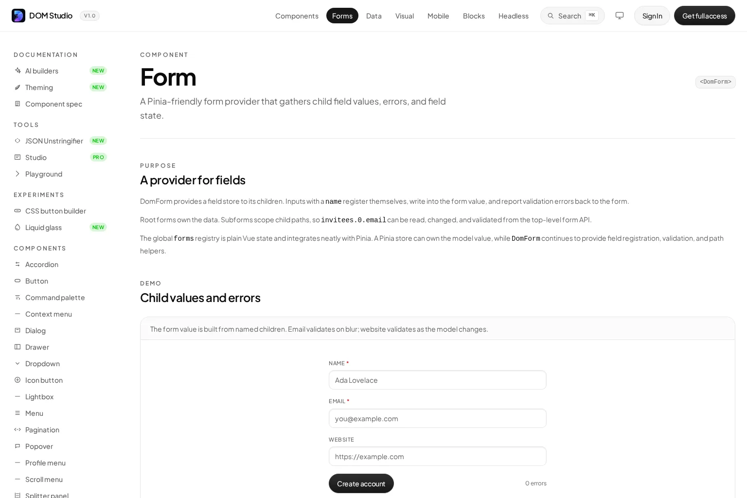 Screenshot of getdom.studio