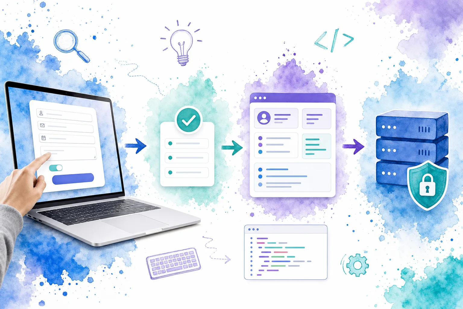Visual flow from Vue form fields through validation and state to a server payload