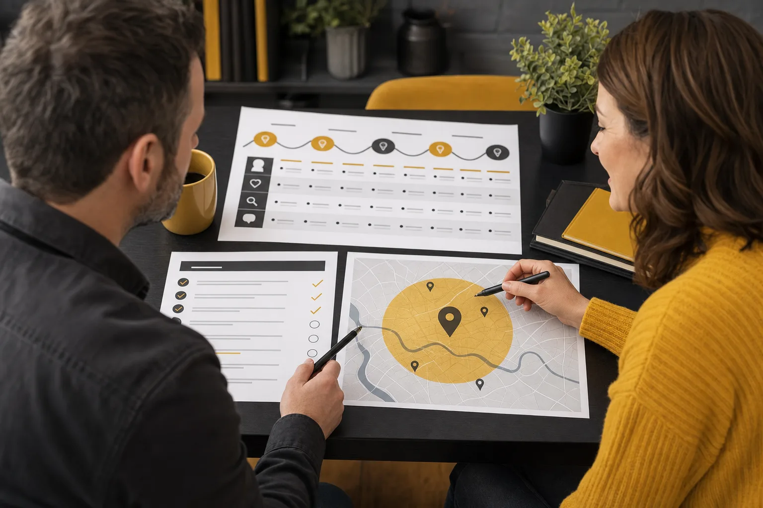 Consultant and business owner reviewing a local digital marketing plan