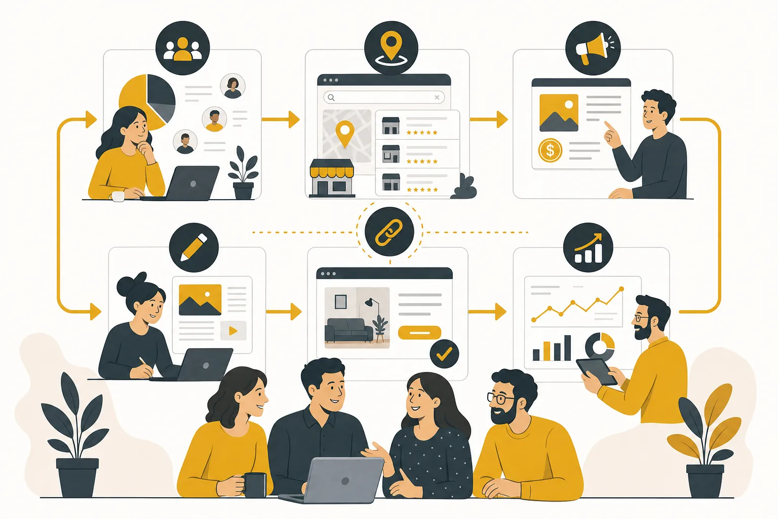 Visual overview of an integrated local digital marketing process