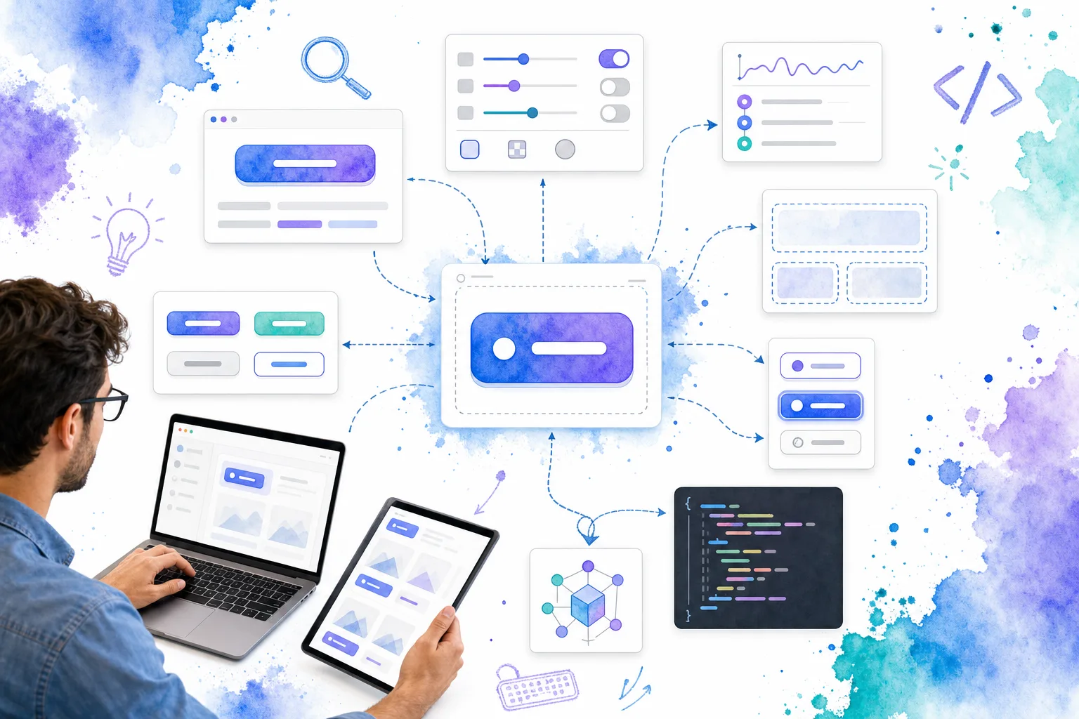 Visual workflow connecting a UI component to structured documentation and AI context