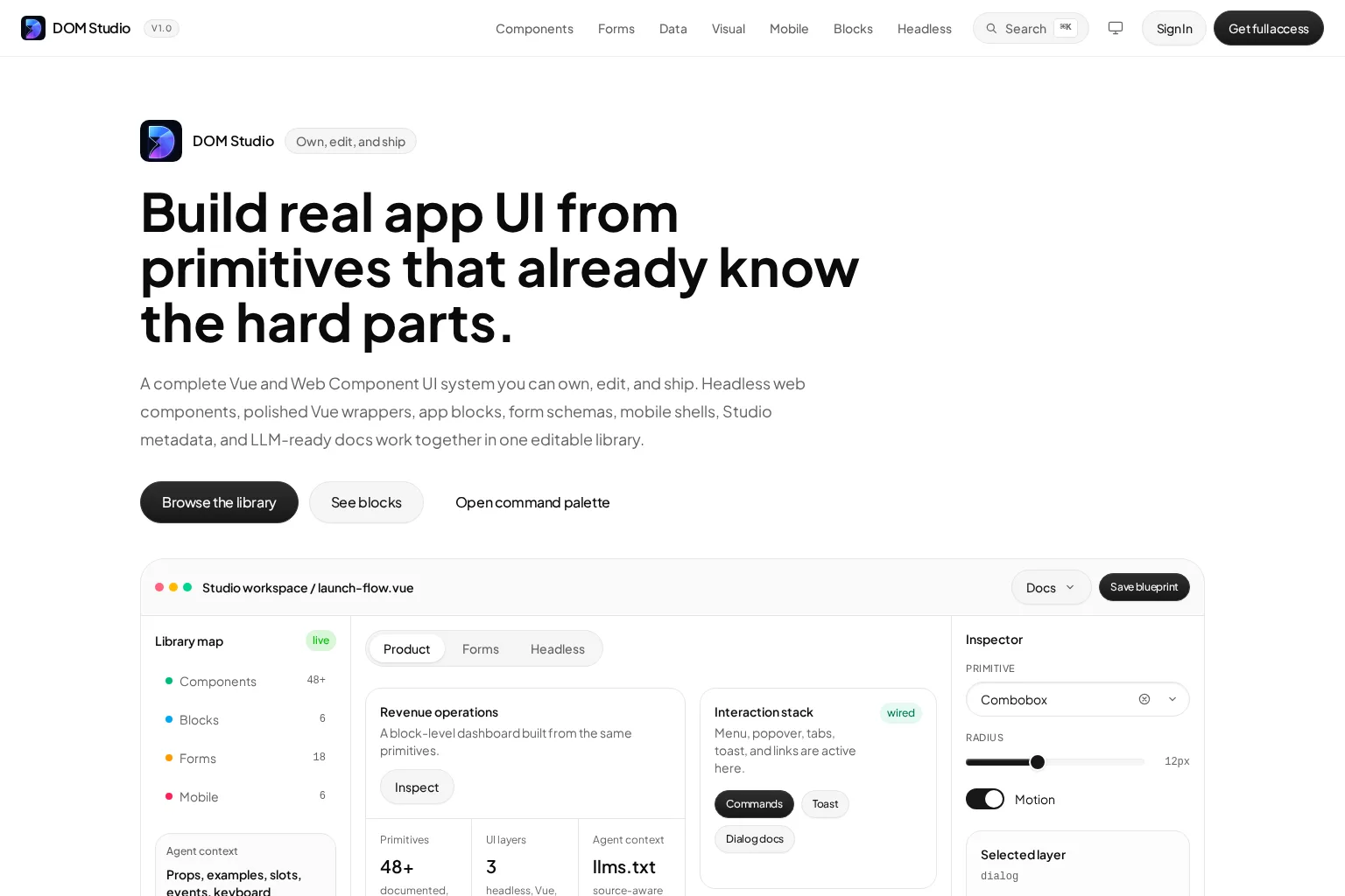 Screenshot of getdom.studio