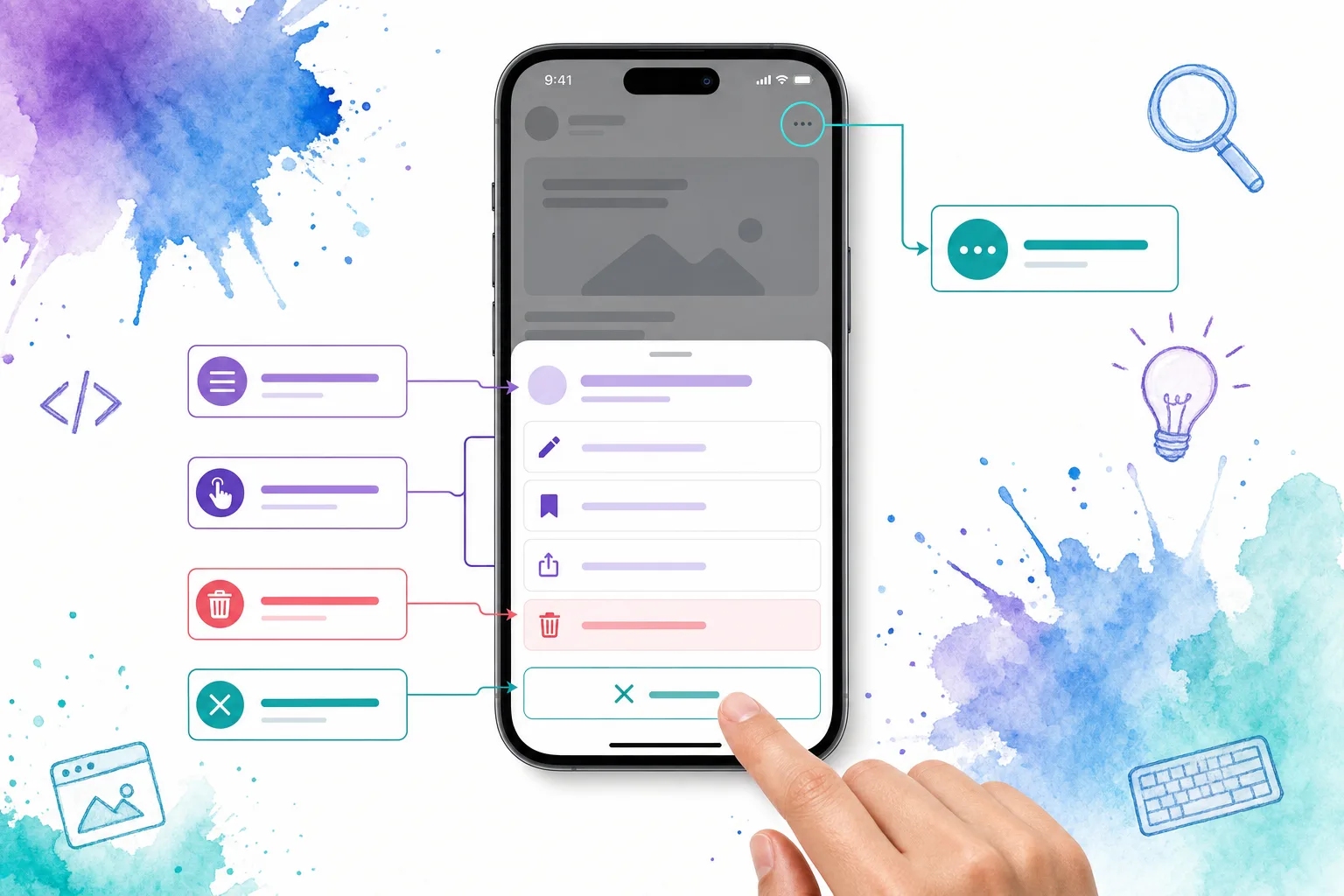 Illustration showing the anatomy of an accessible mobile action sheet