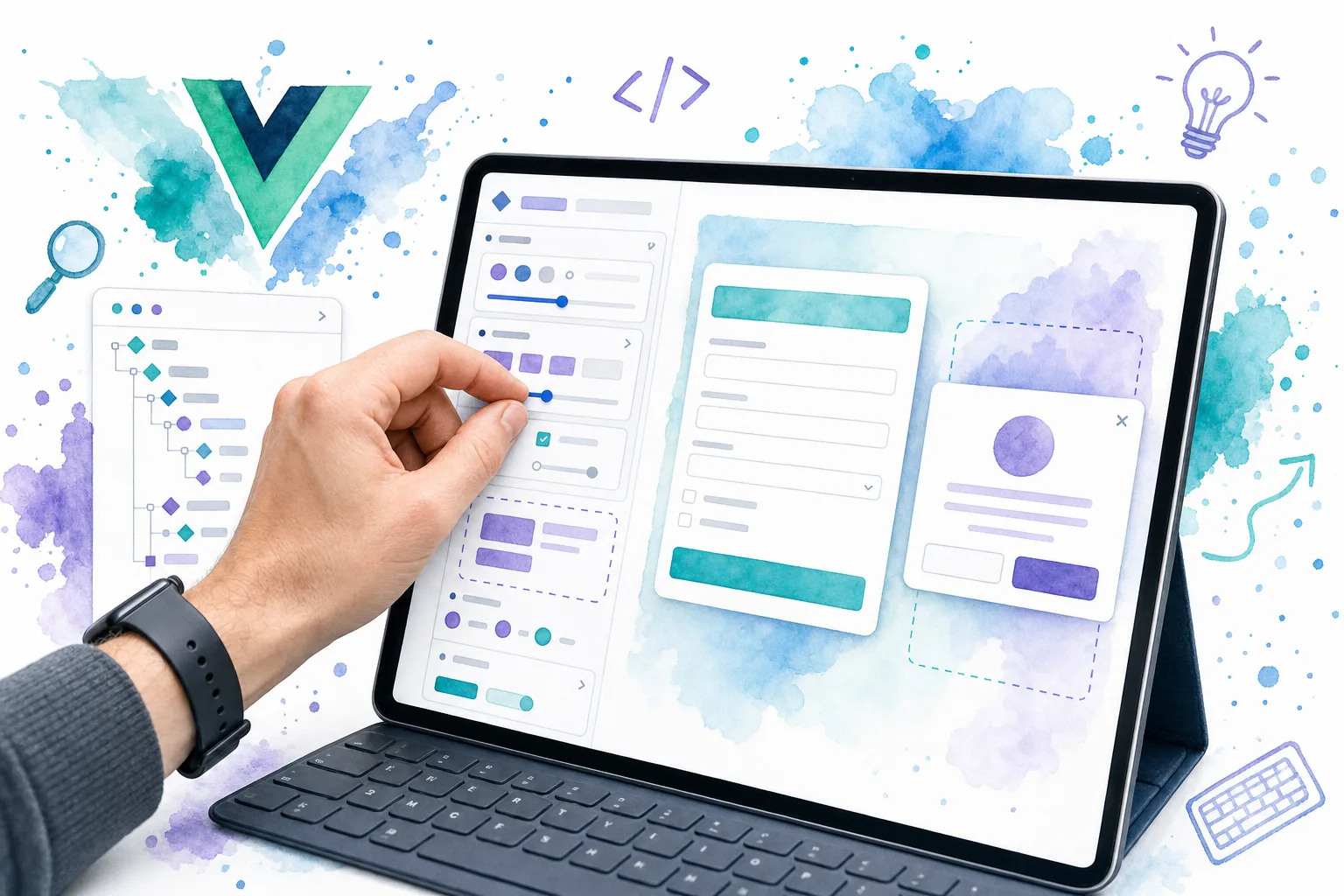 Developer adjusting editable component controls beside an application preview