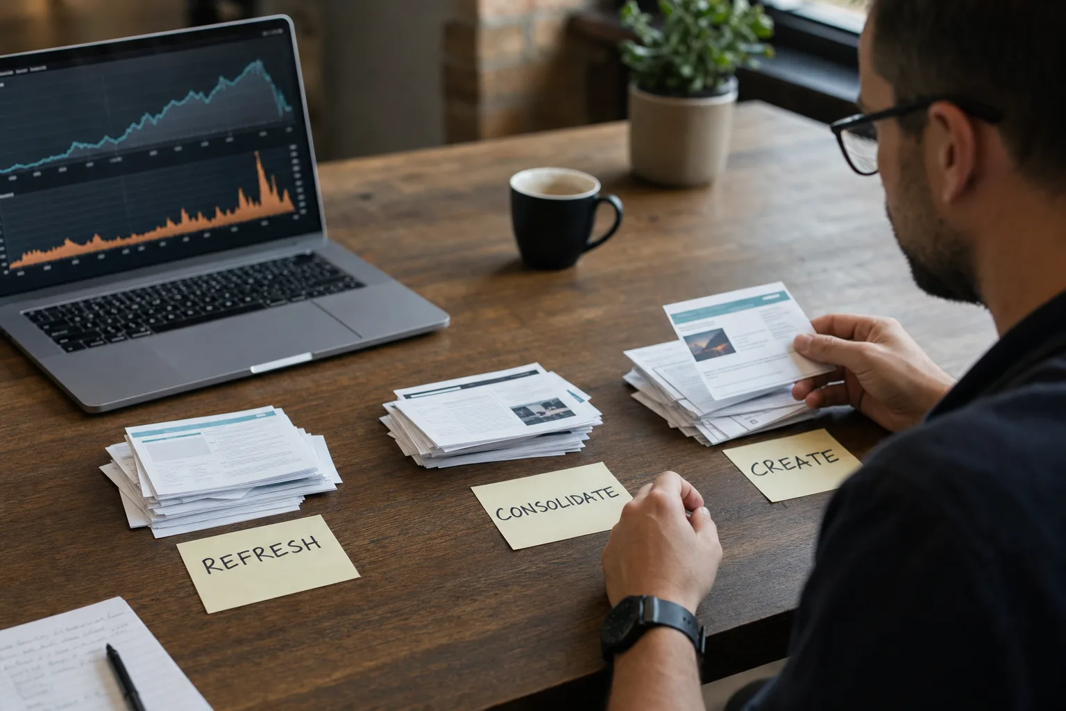 SEO strategist categorising website pages based on content analysis findings