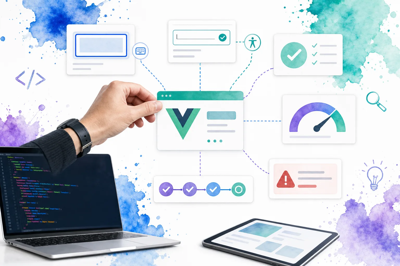Visual representation of accessibility, testing, performance, monitoring, and release checks for Vue components