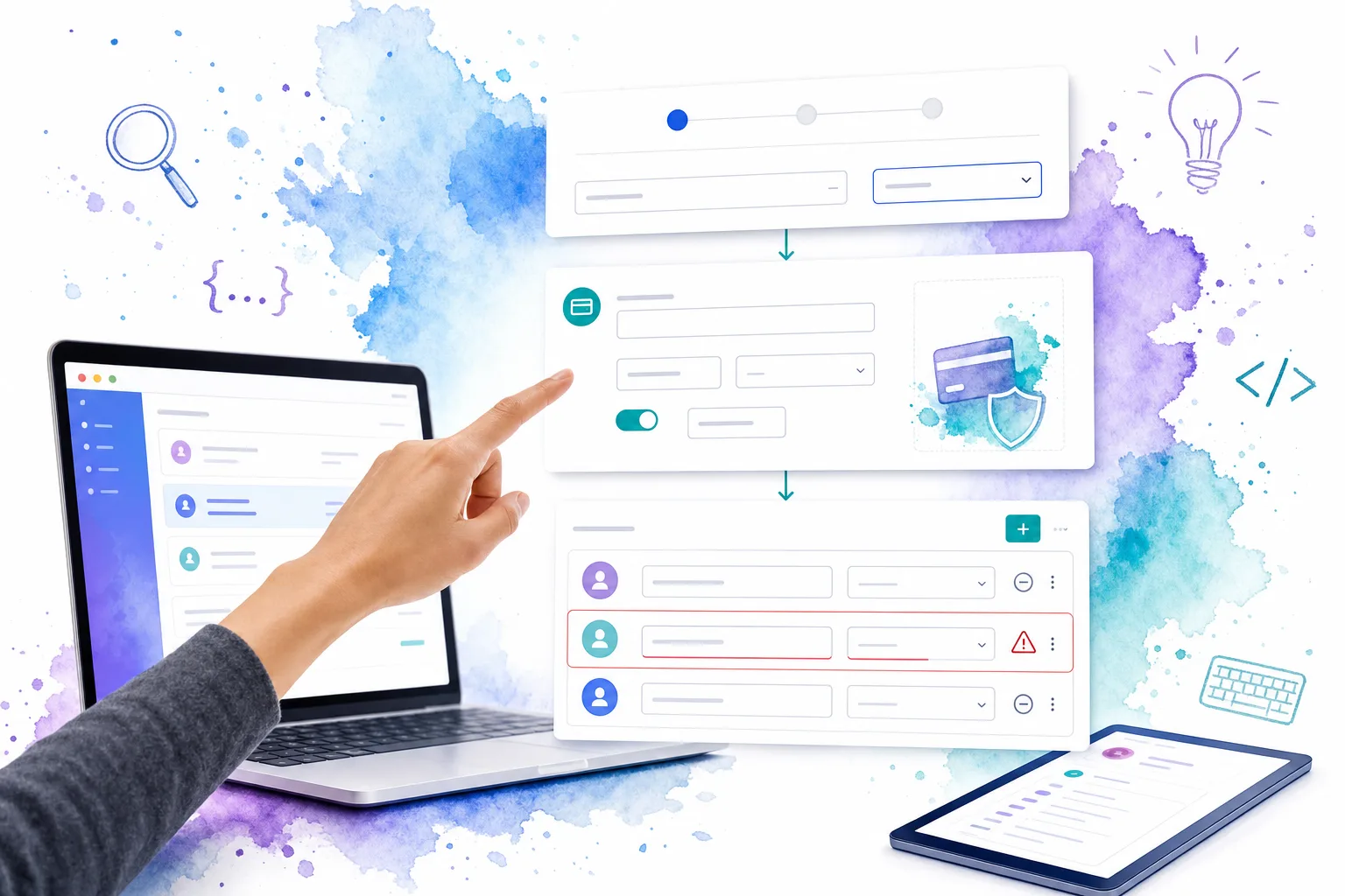 Dynamic application form revealing nested fields and repeatable invitee rows