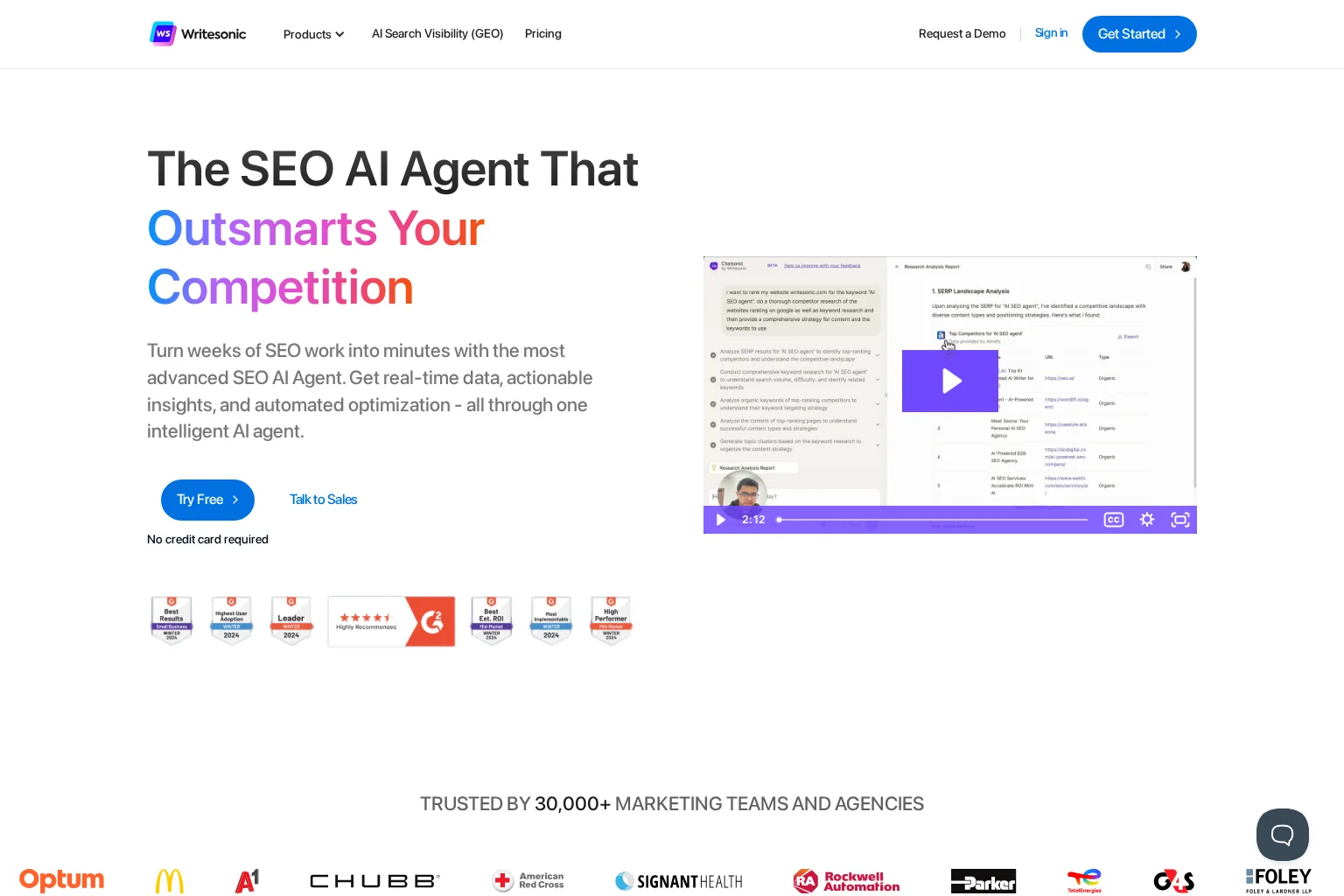 Screenshot of writesonic.com