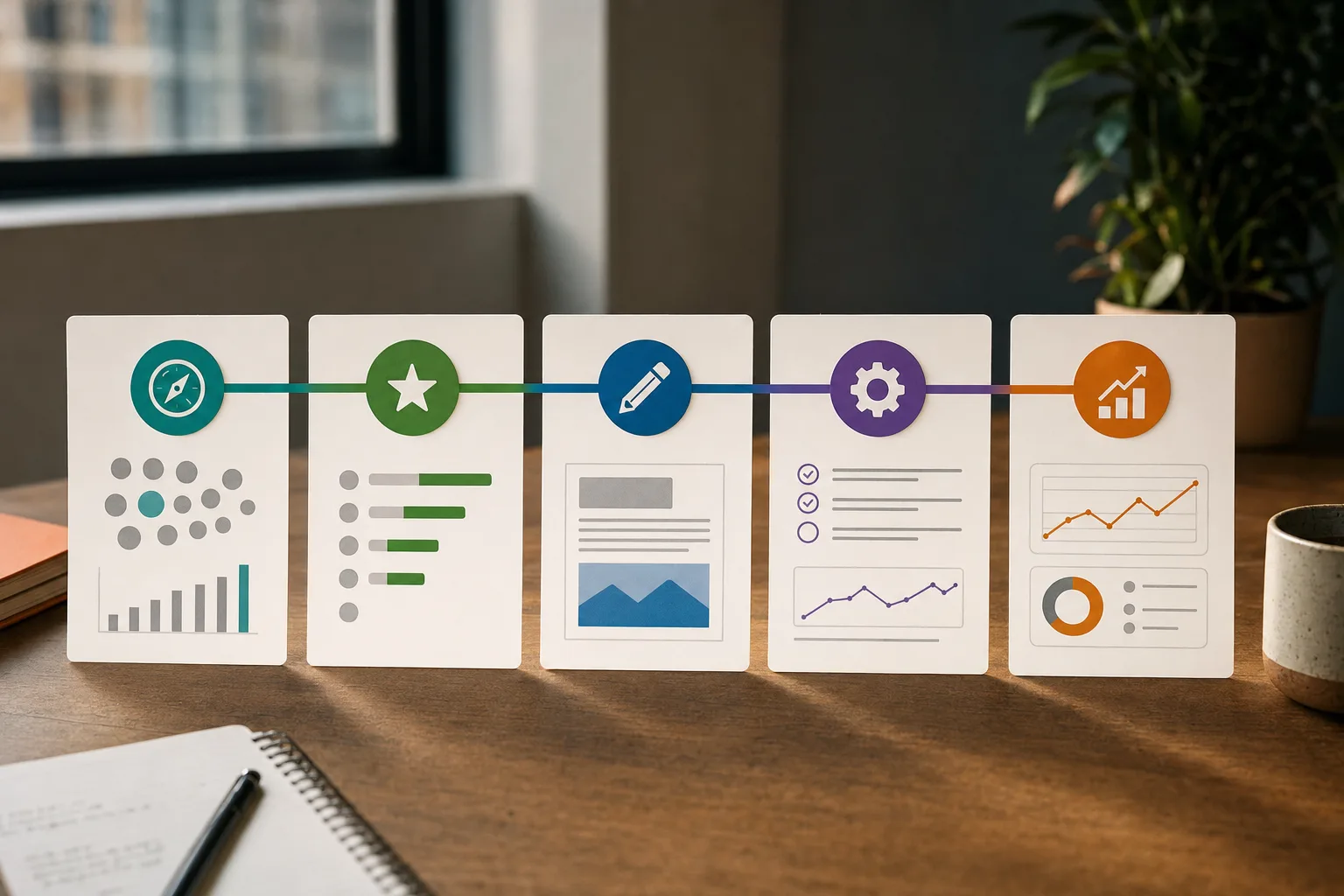 Visual framework showing five stages of organic traffic automation
