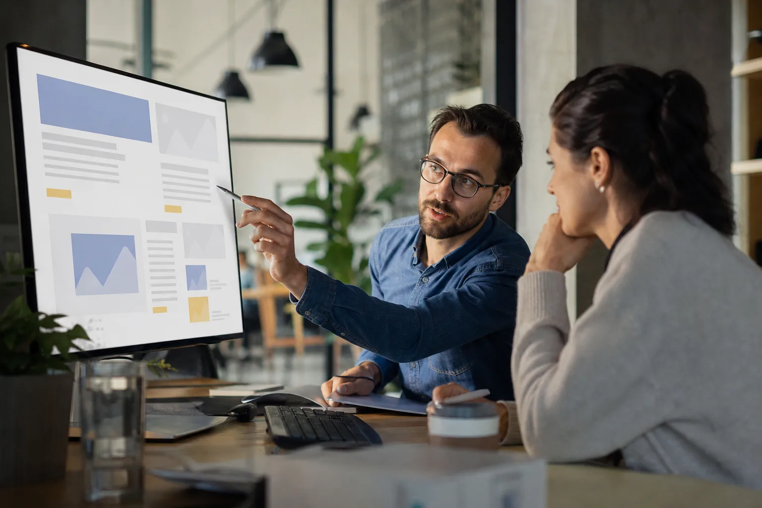 Marketing team reviewing website content and evidence for AI search visibility