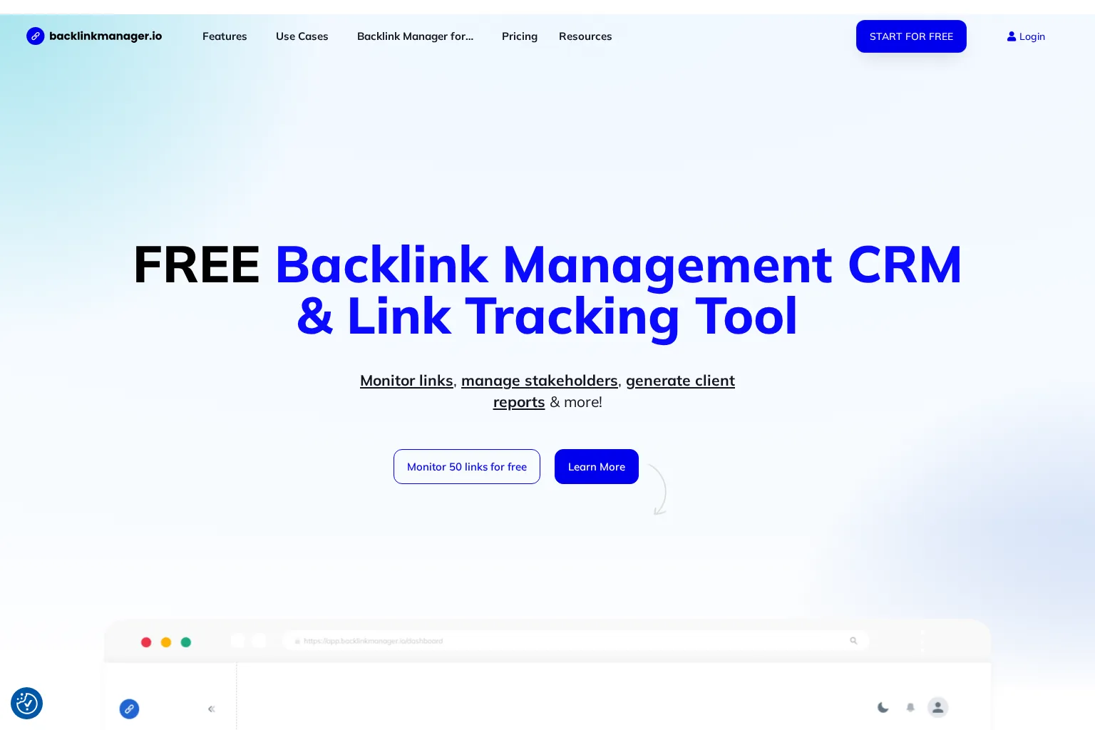 Screenshot of backlinkmanager.io