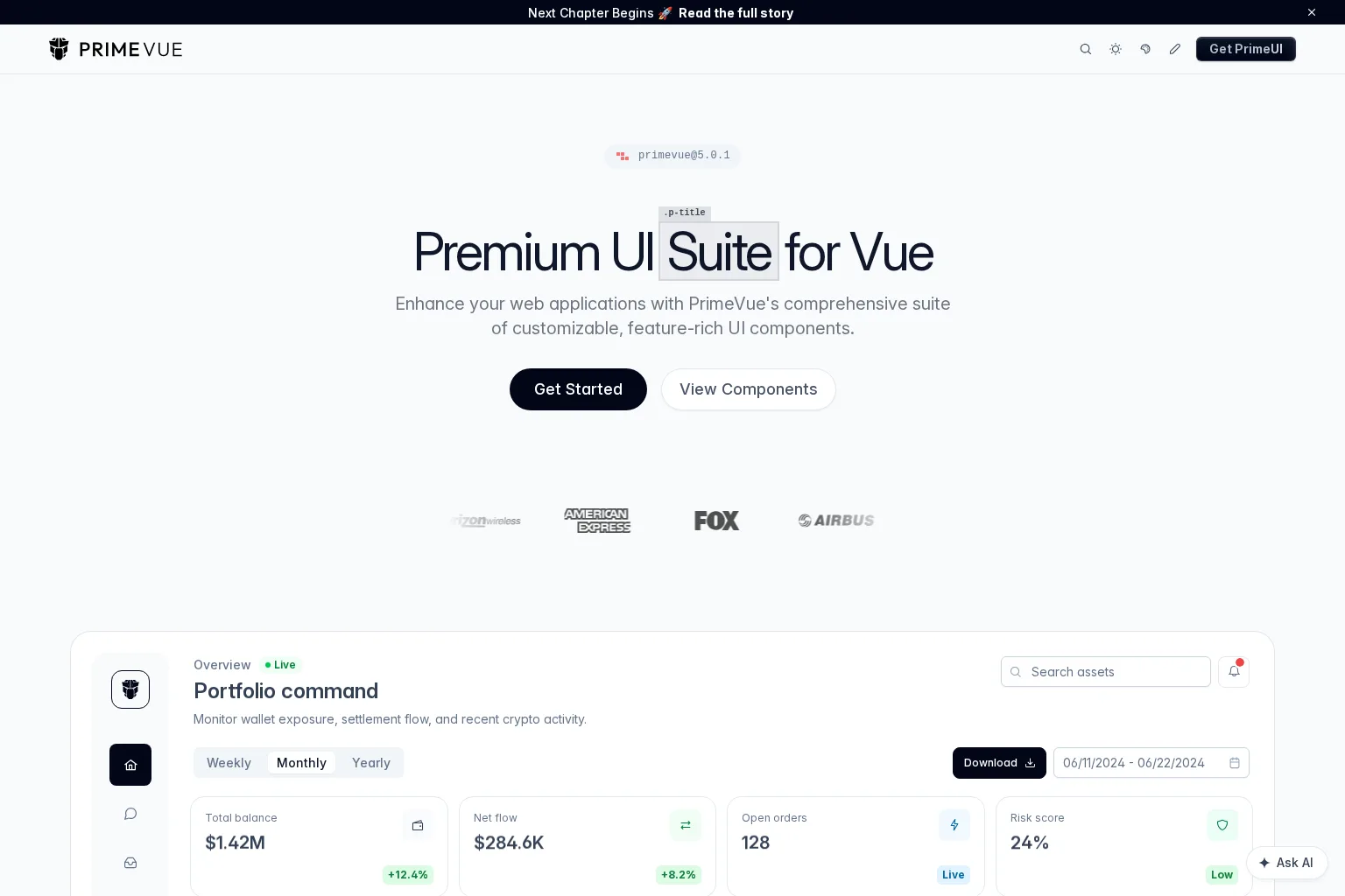 Screenshot of primevue.dev