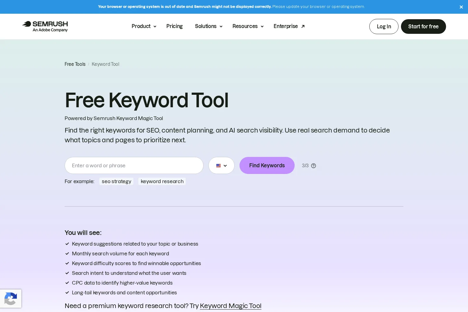 Screenshot of www.semrush.com
