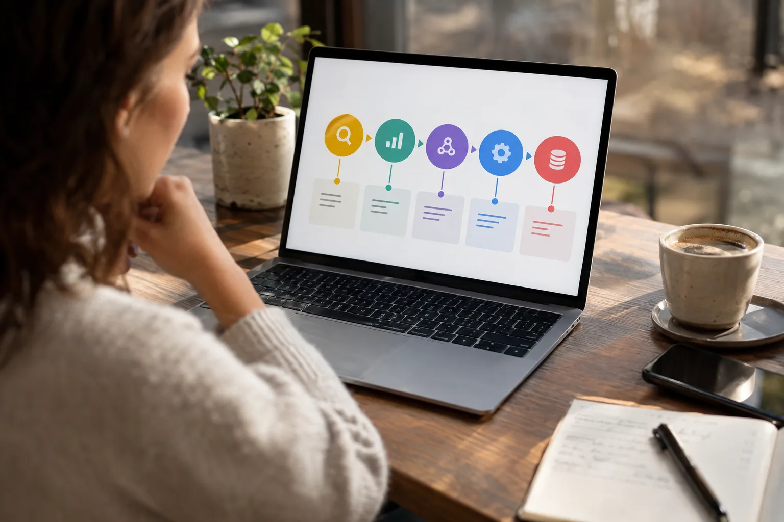 Visual framework showing five criteria for comparing automated keyword research tools