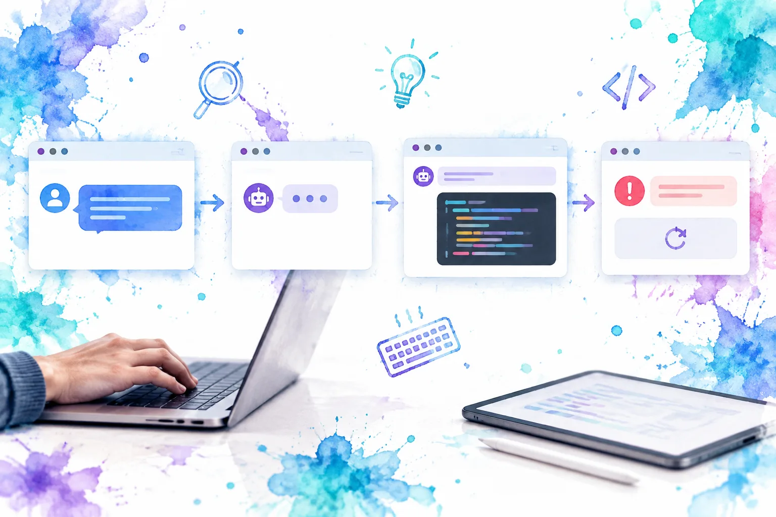AI chat message lifecycle from user prompt through streaming response to retryable error