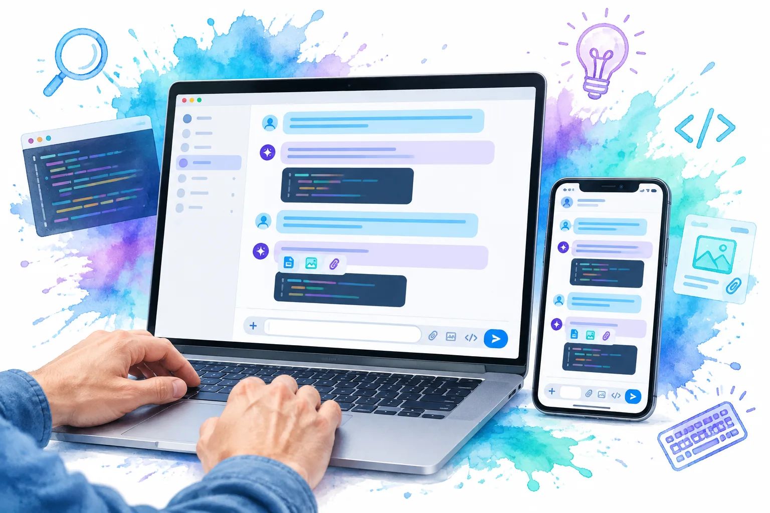 Responsive AI chat message bubbles on desktop and mobile layouts
