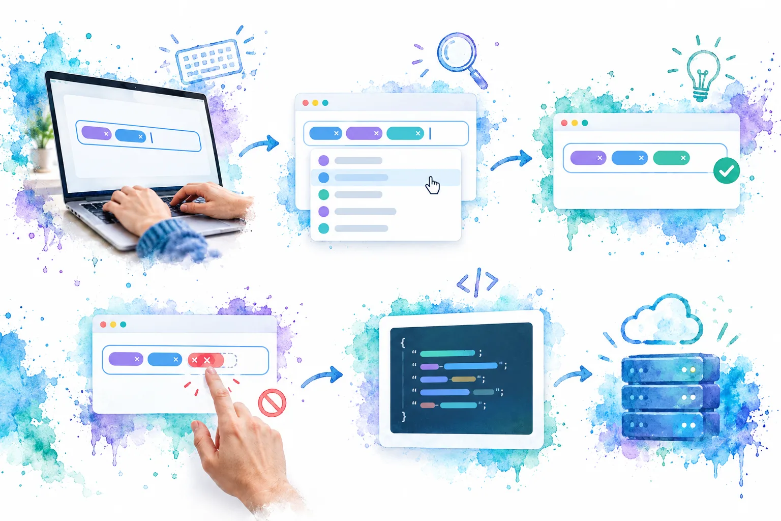 Visual workflow for entering, validating, suggesting, and submitting tags
