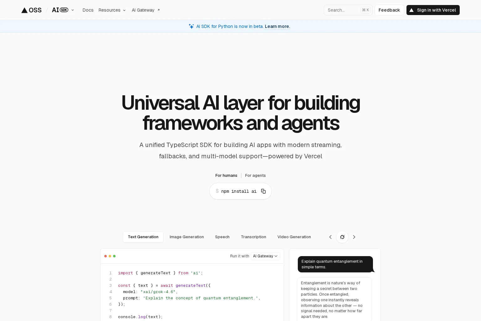 Screenshot of ai-sdk.dev