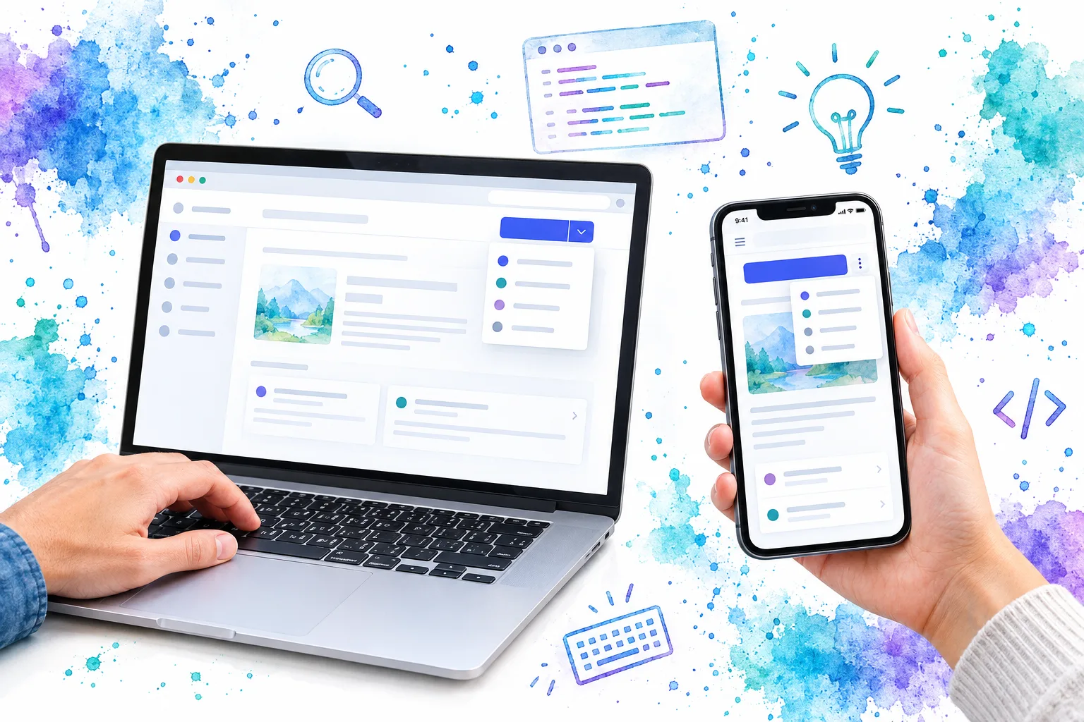 Responsive splitbutton behavior shown on desktop and mobile application layouts