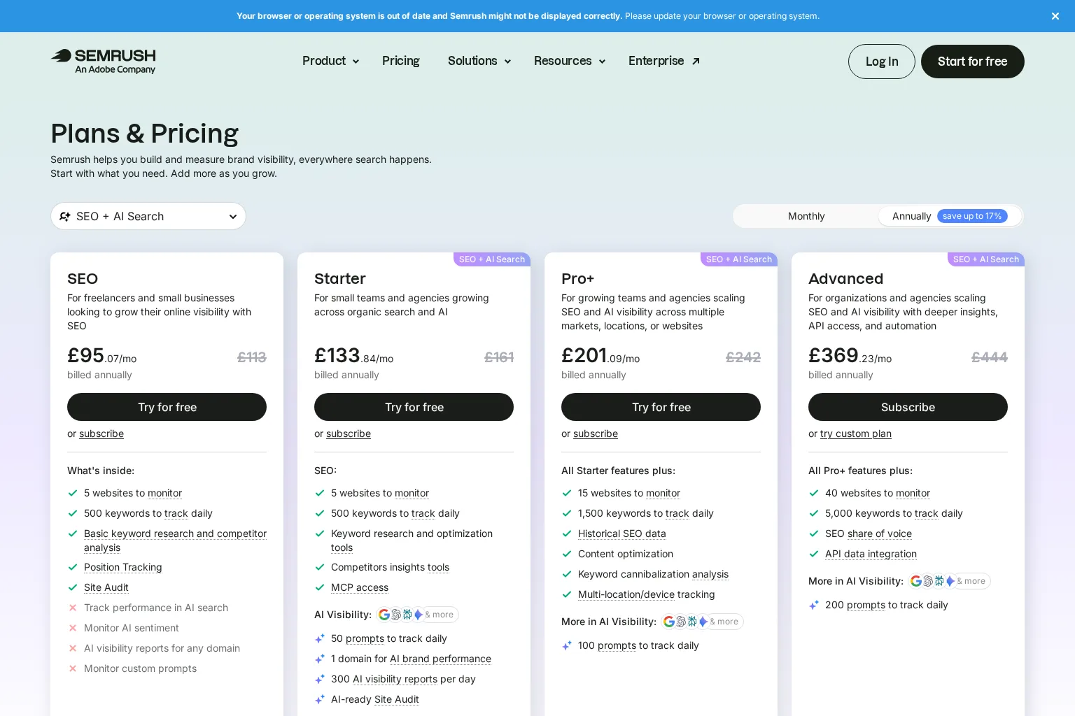 Screenshot of www.semrush.com