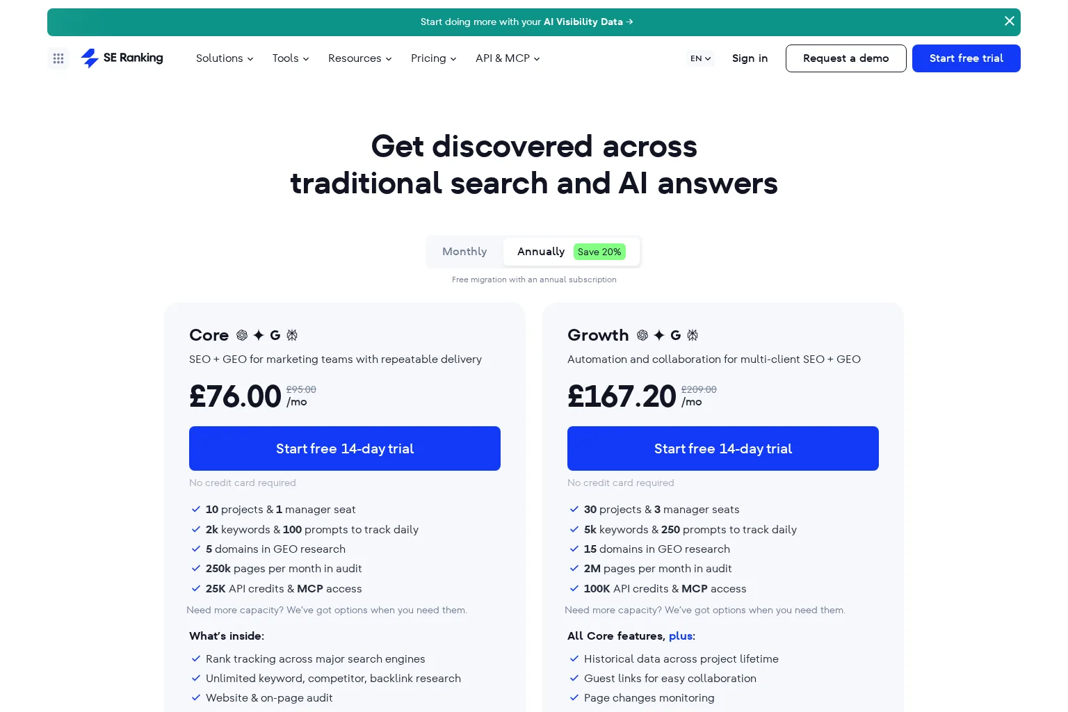 Screenshot of seranking.com