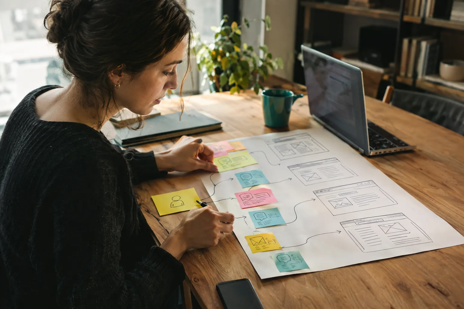 Content strategist mapping conversational customer questions to website pages
