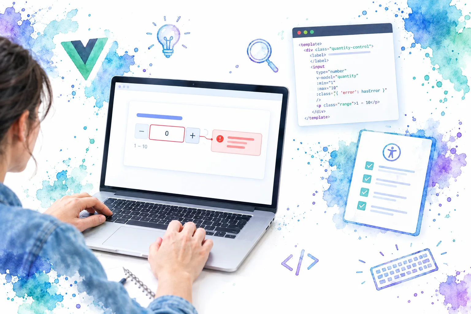 Vue numeric input with an accessible label, range guidance, and validation feedback
