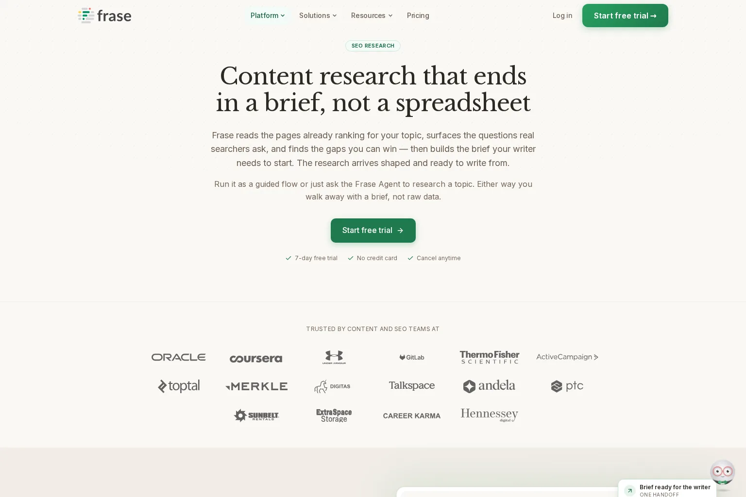 Screenshot of www.frase.io