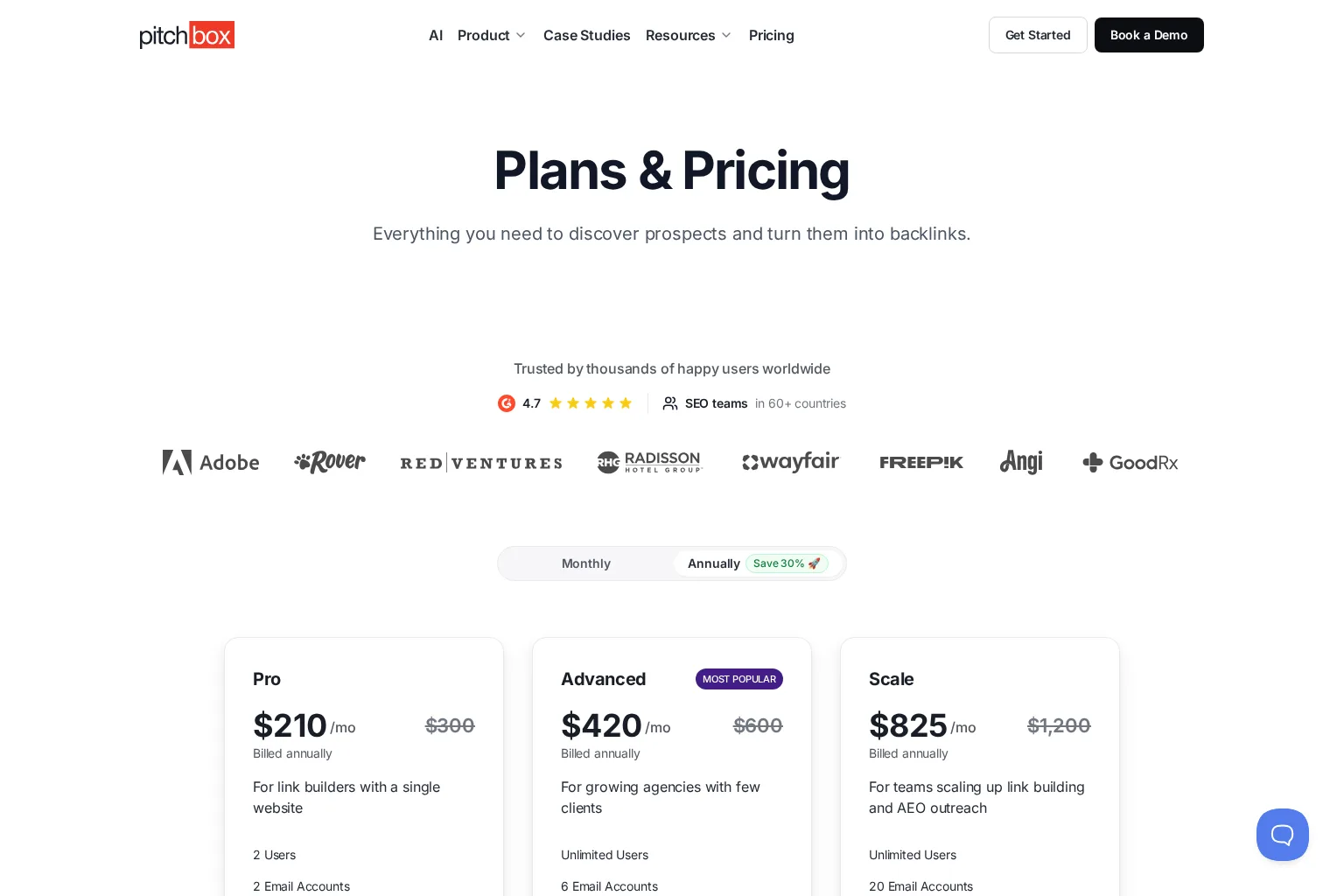 Screenshot of pitchbox.com