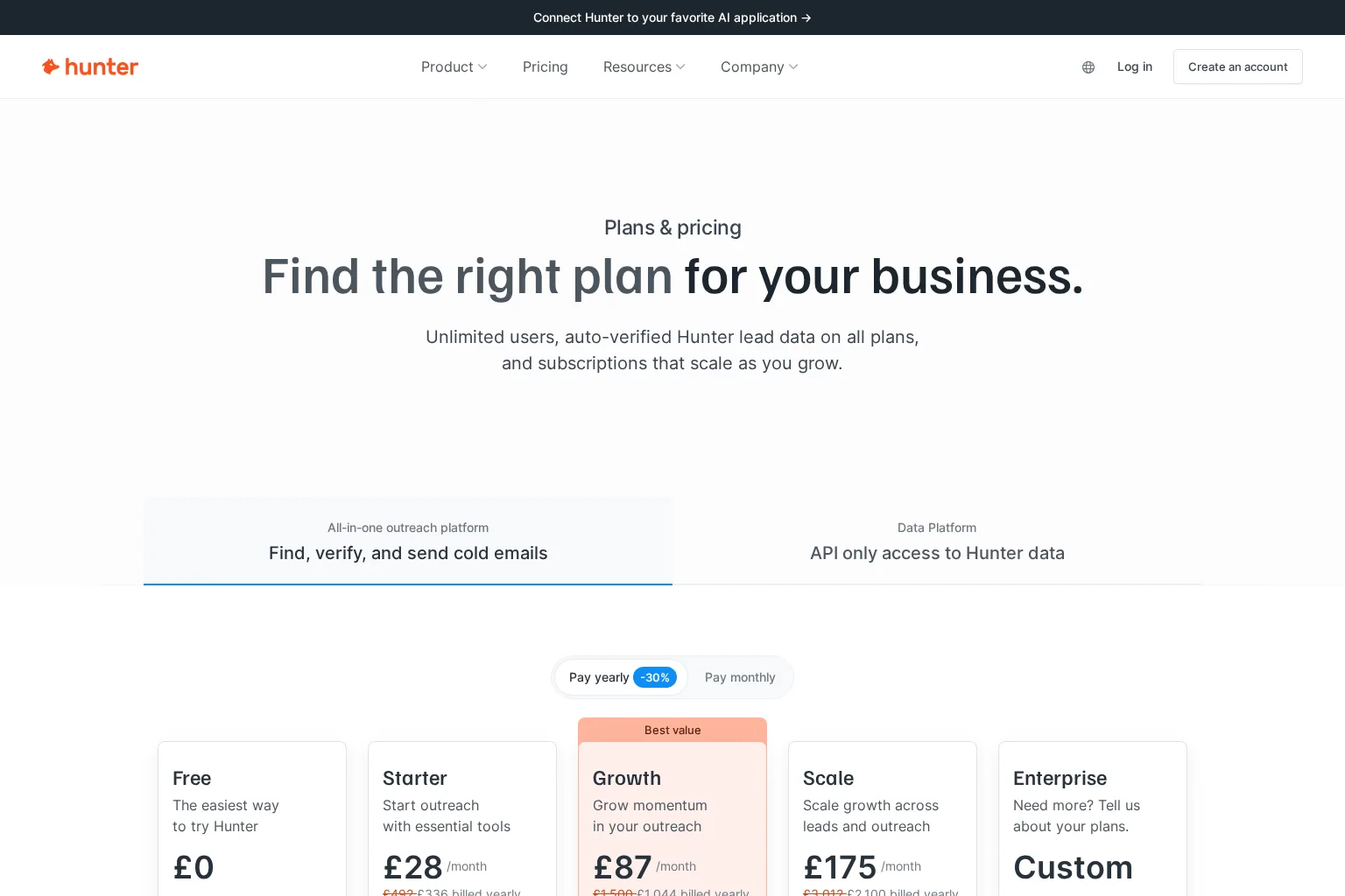 Screenshot of hunter.io