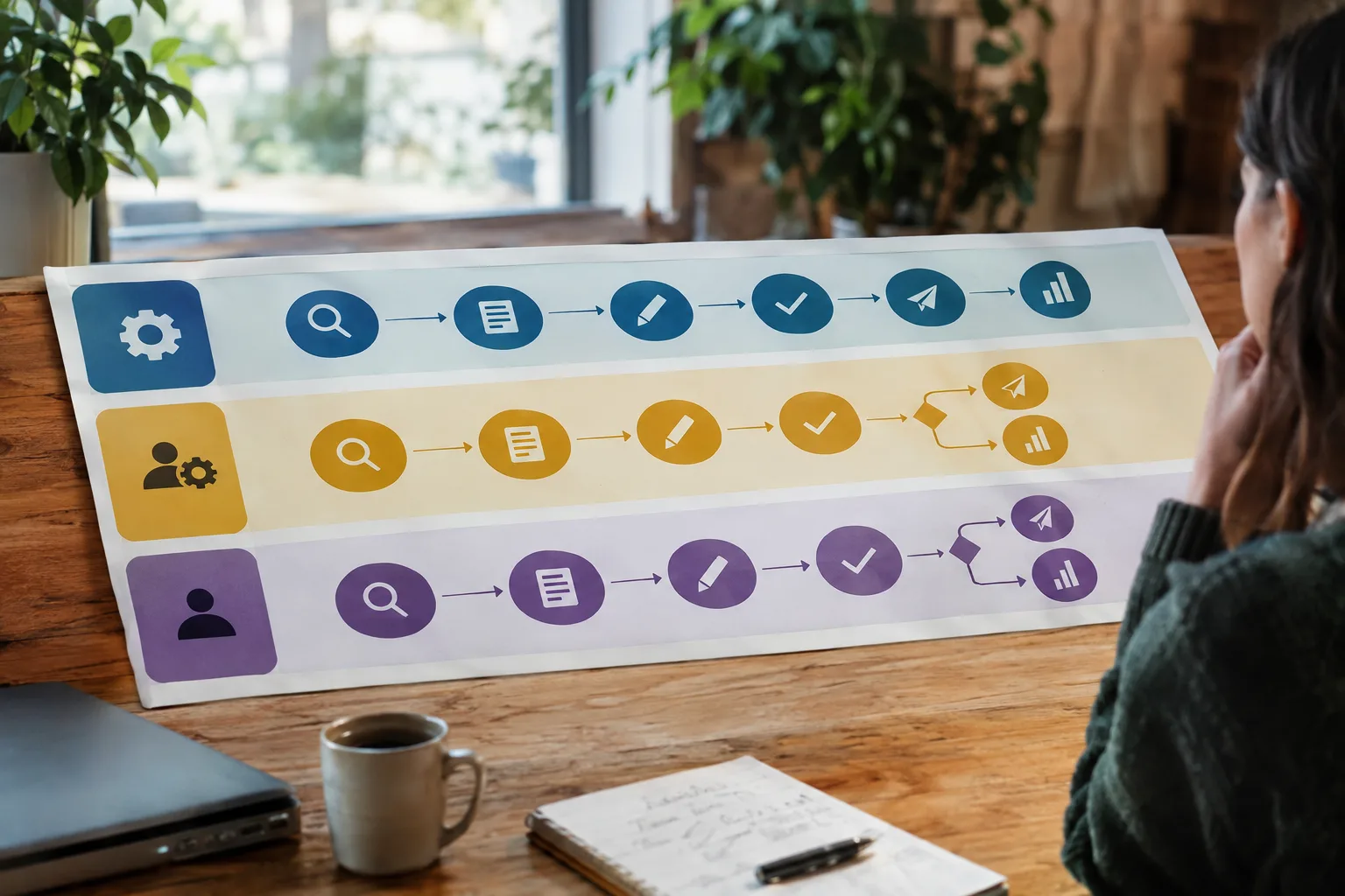 Visual matrix separating automated, editor-assisted and human-led SEO content tasks