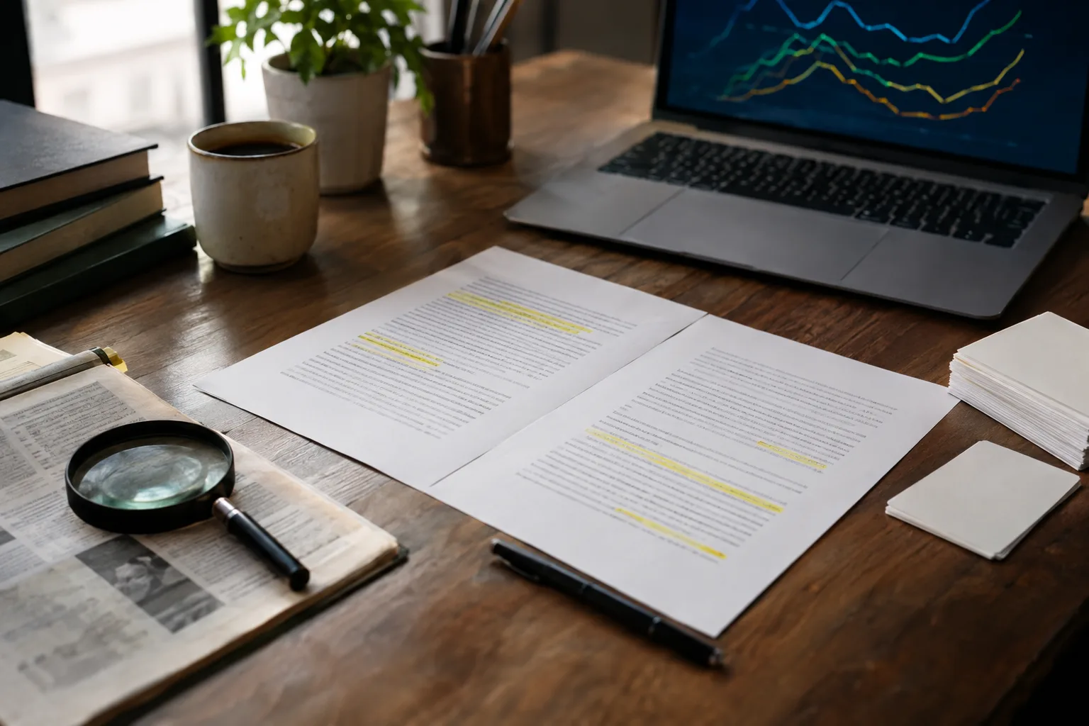Editor checking source evidence and search performance before approving SEO content