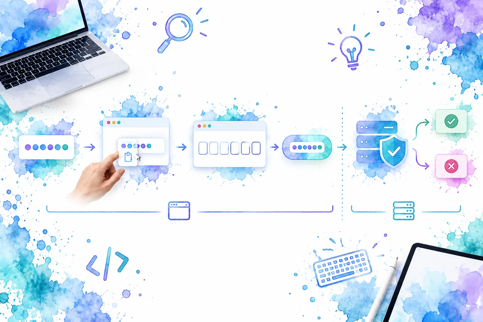 Visual flow from code paste to field value and server verification