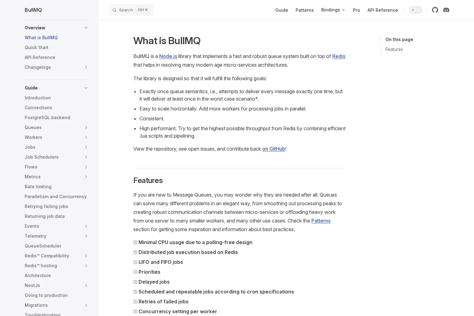 Screenshot of docs.bullmq.io