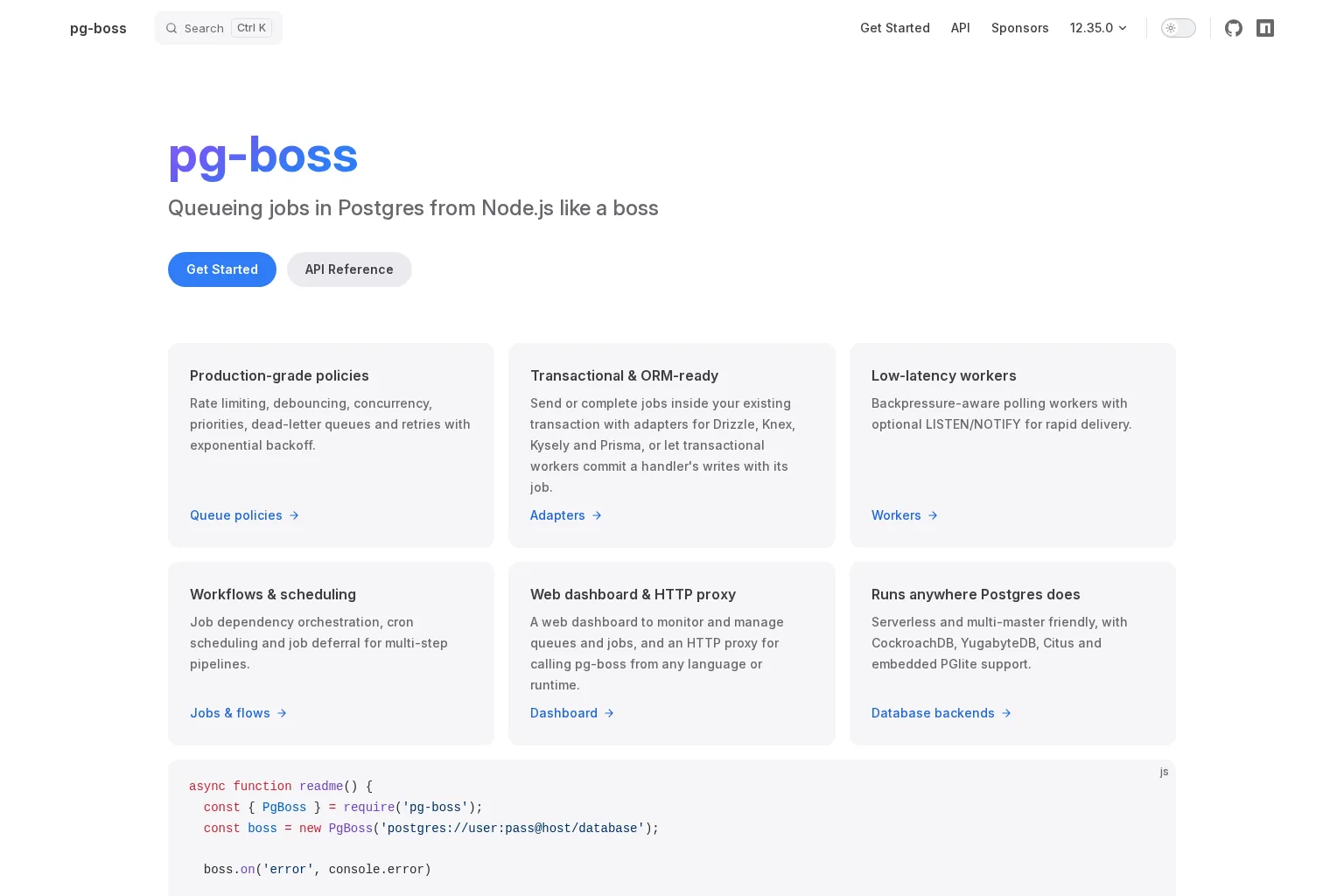 Screenshot of pgboss.io