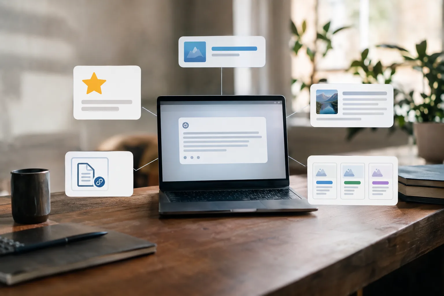Diagram showing five distinct AI brand visibility signals: mention, recommendation, description, citation, and competitor presence