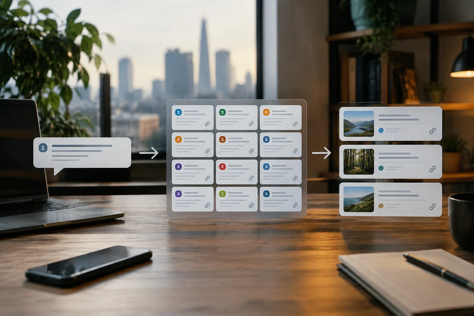 Visual framework showing a single AI-answer snapshot progressing to repeatable prompt tracking and content actions