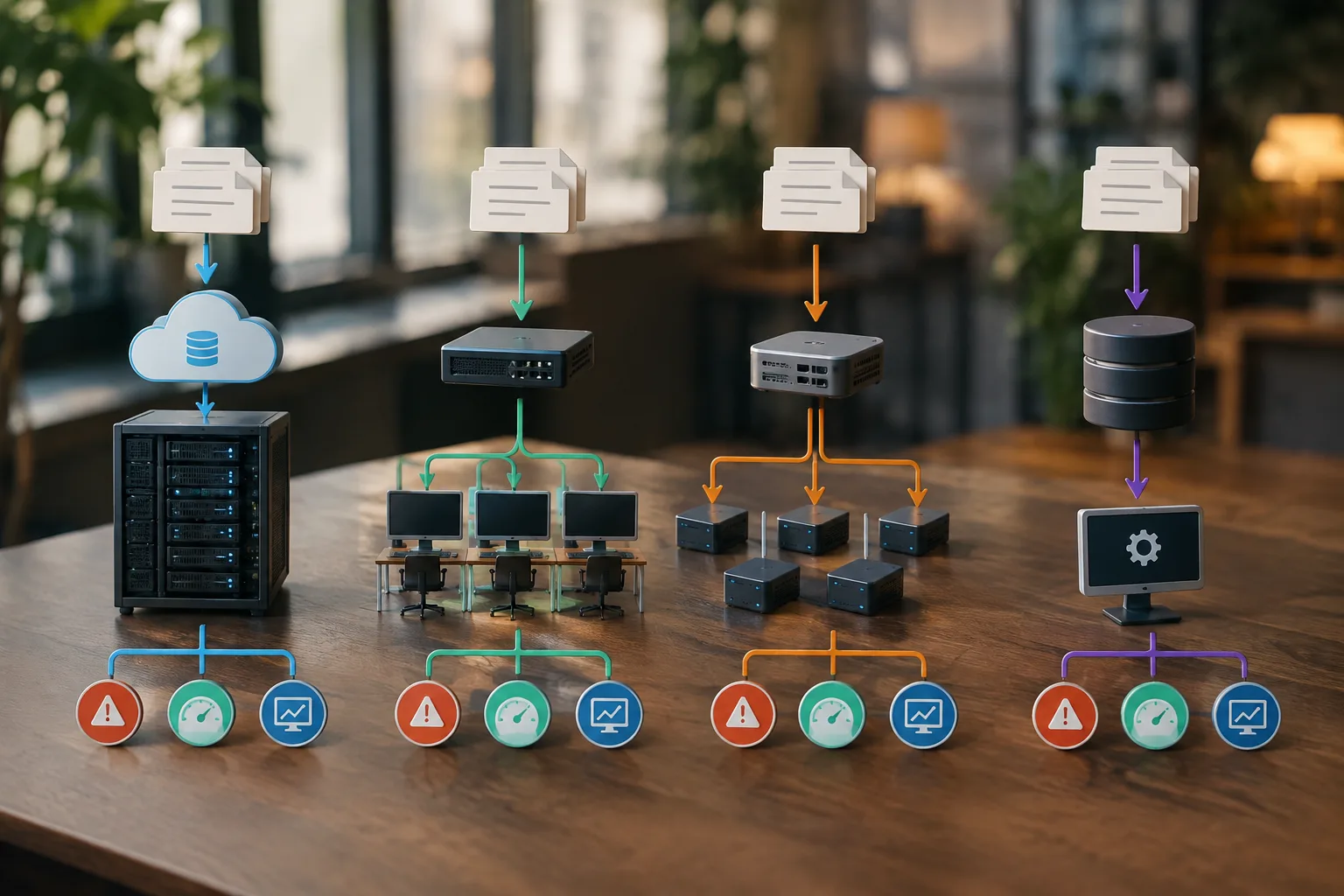 Four queue architecture pathways comparing managed message buffering, broker routing, edge consumers, and application-operated workers