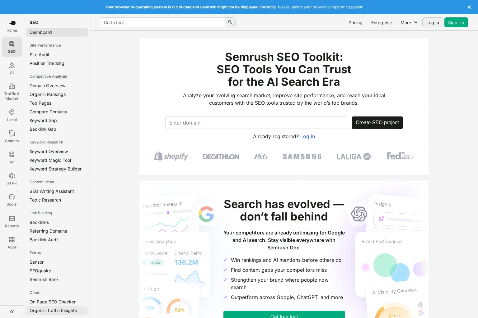 Screenshot of www.semrush.com