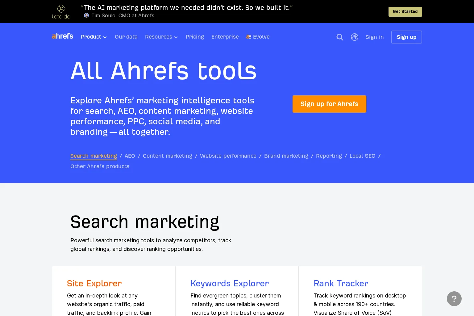 Screenshot of ahrefs.com