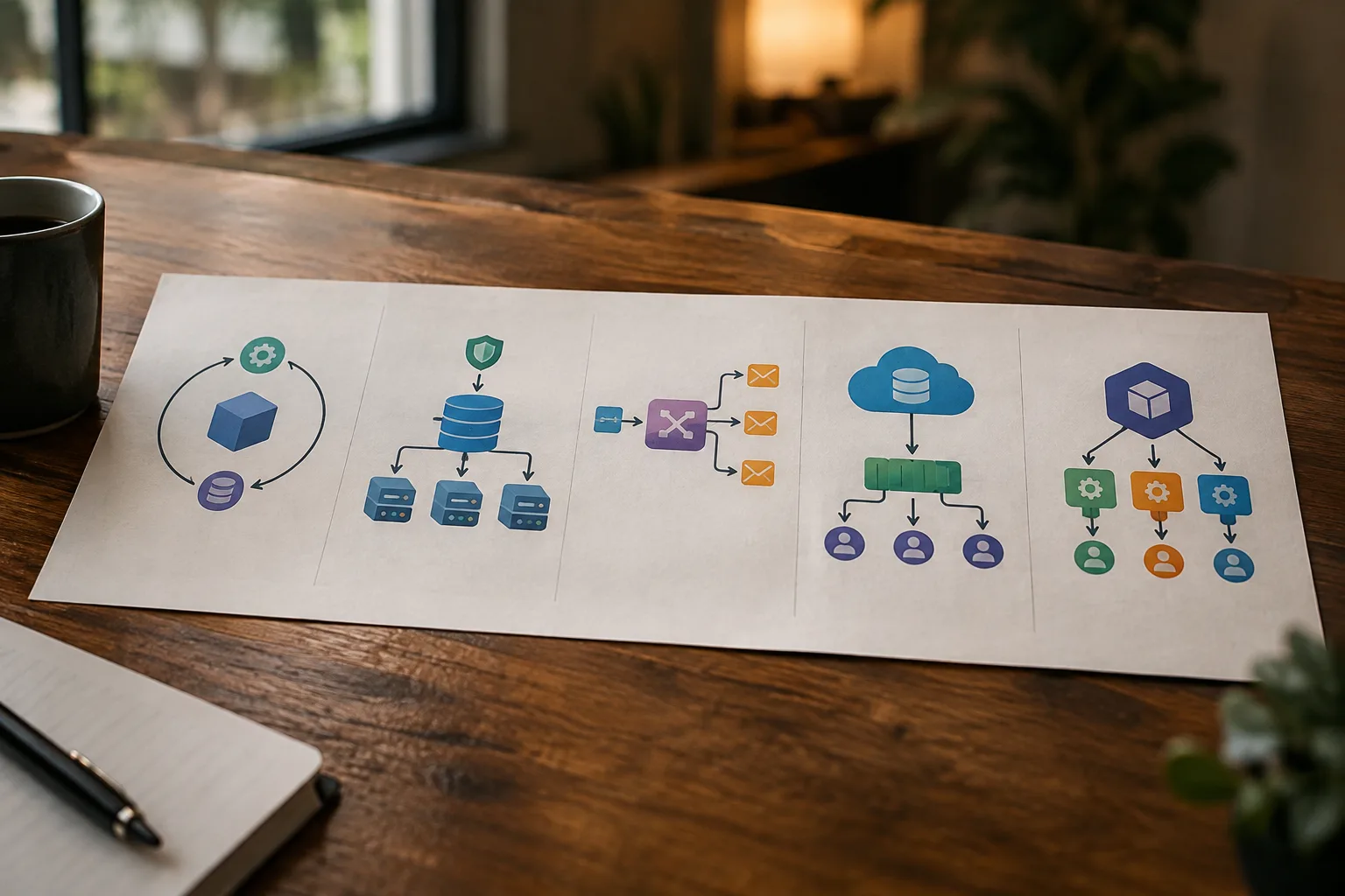 Five-lane decision diagram comparing in-process, job queue, broker, cloud queue, and integrated runtime paths
