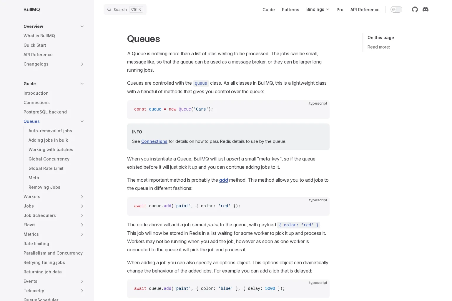 Screenshot of docs.bullmq.io