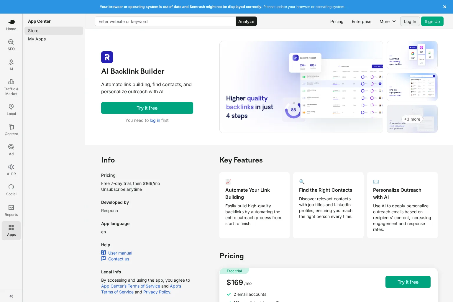 Screenshot of www.semrush.com