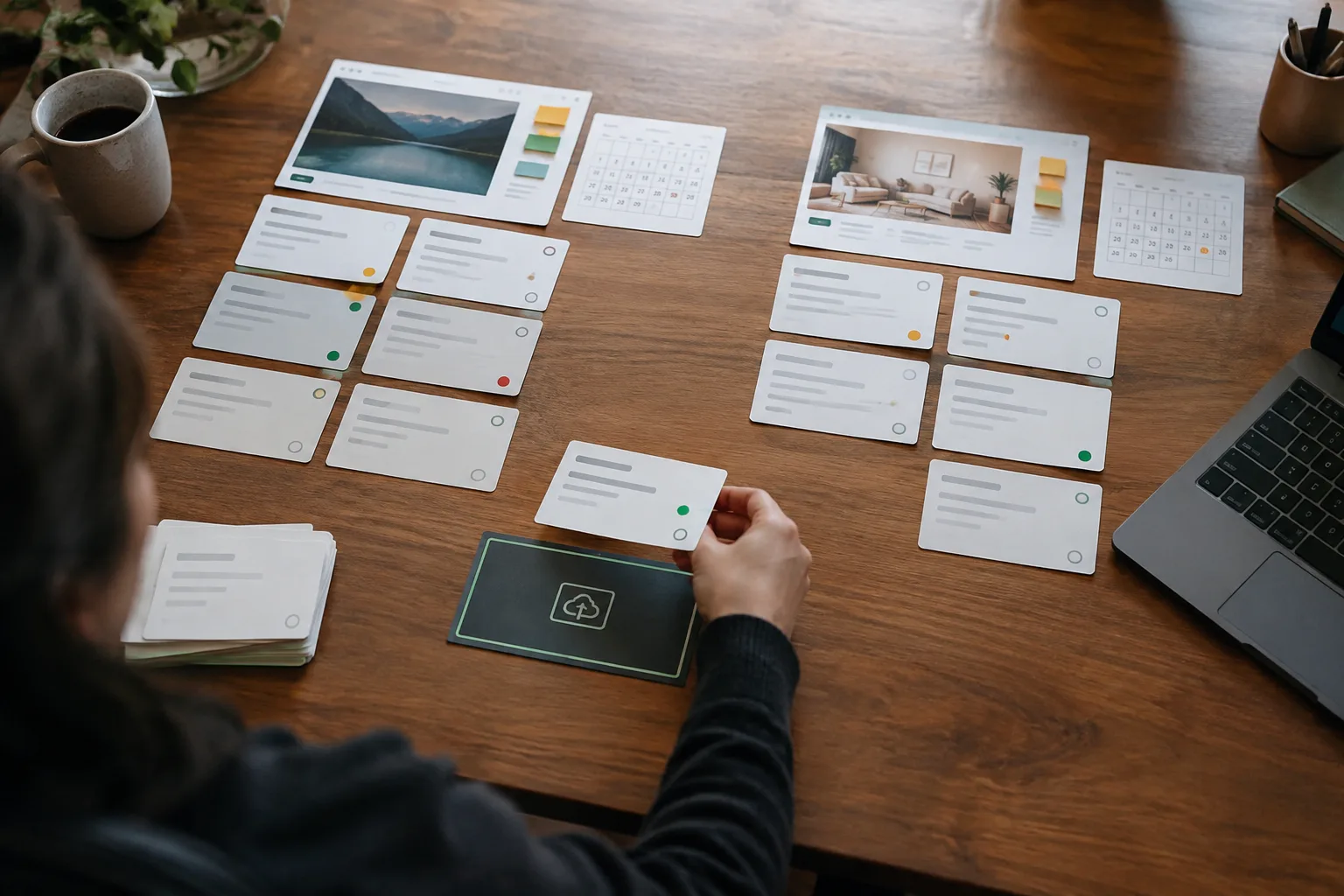 Editor prioritizing separate client SEO backlogs before a publication review checkpoint