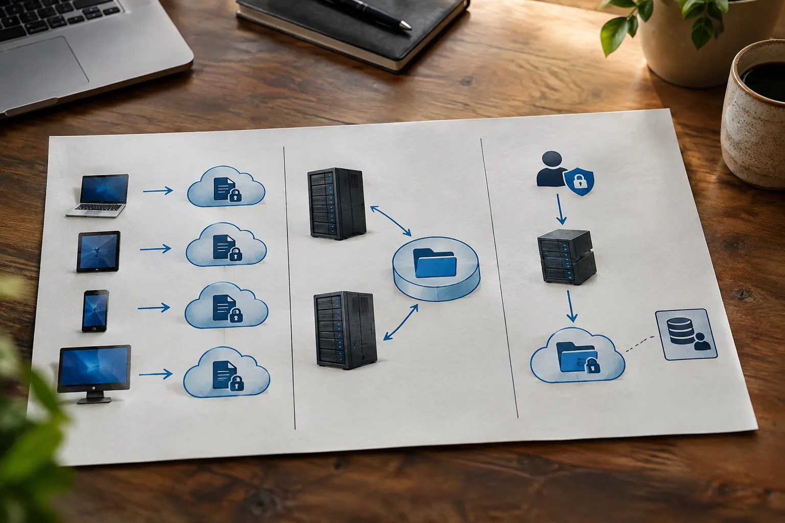 Diagram contrasts object storage, shared mounted files, and application-controlled private file access.
