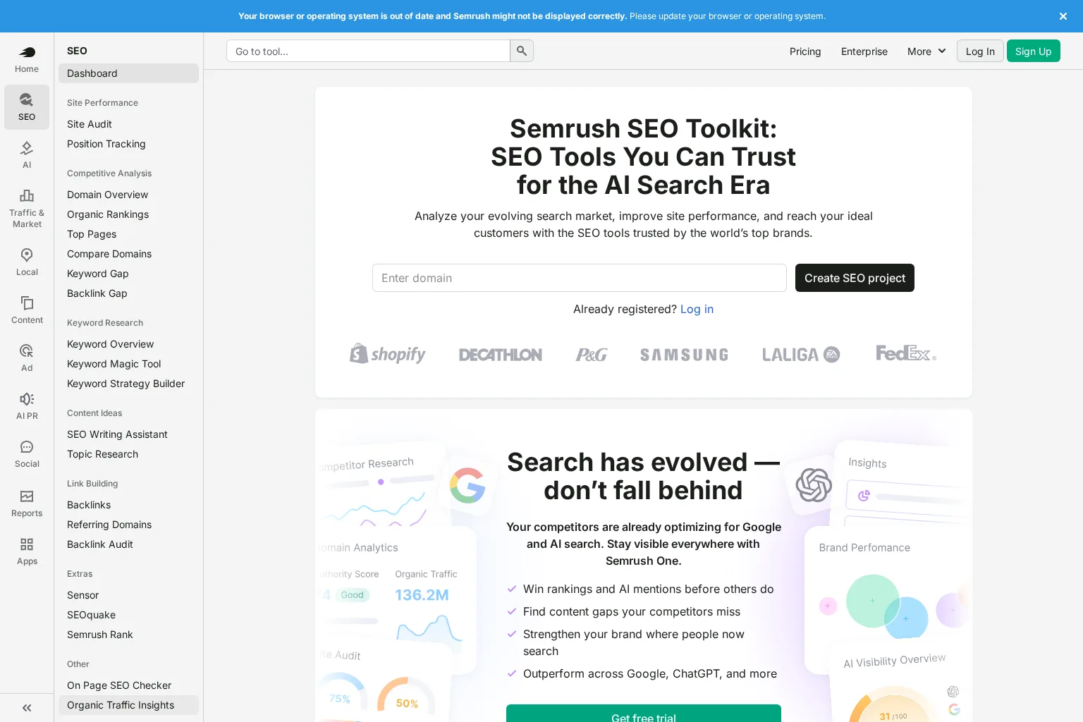 Screenshot of www.semrush.com