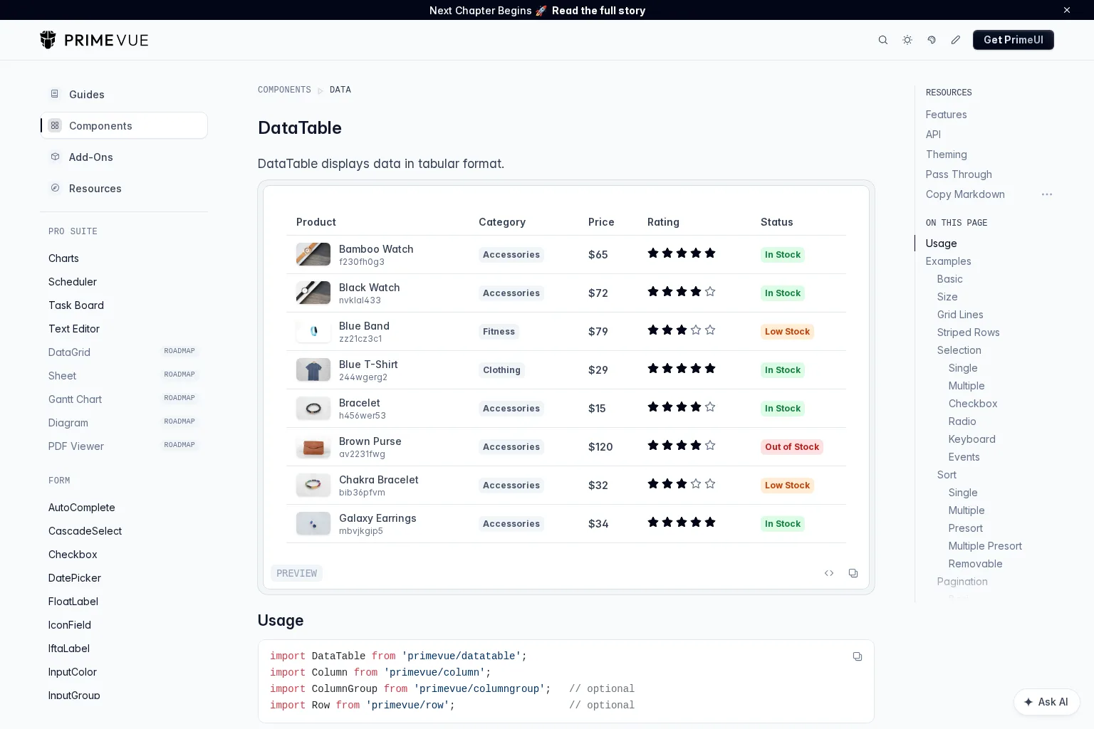 Screenshot of primevue.dev