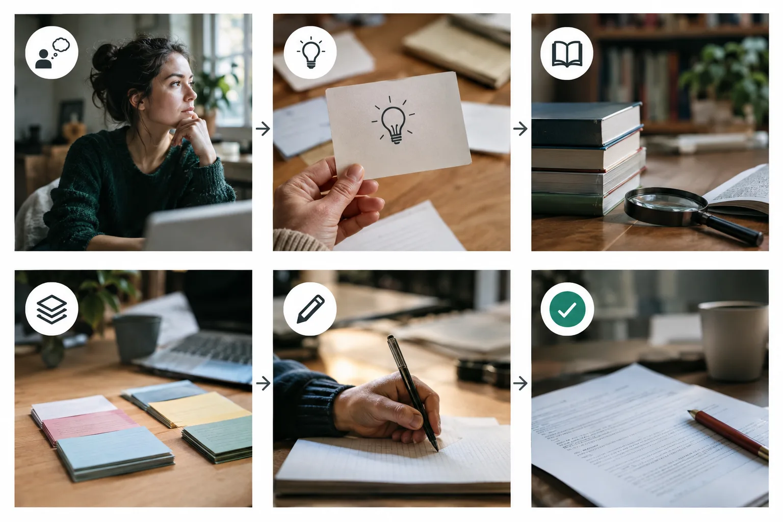 Six-stage article-writing process from identifying a reader to revising a draft