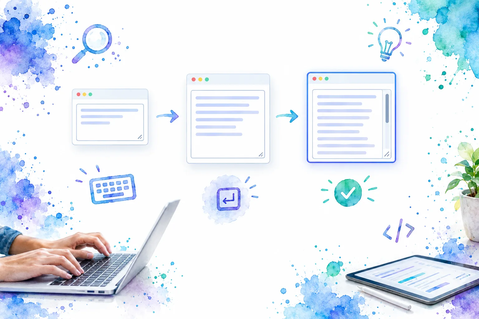 Three-stage editable textarea behavior: compact input, growing input, and capped scrollable input with keyboard and validation states